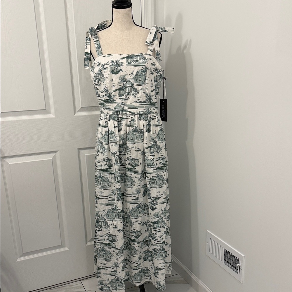 Rachel Zoe White and Green Sleeveless Maxi Dress with Bow Straps